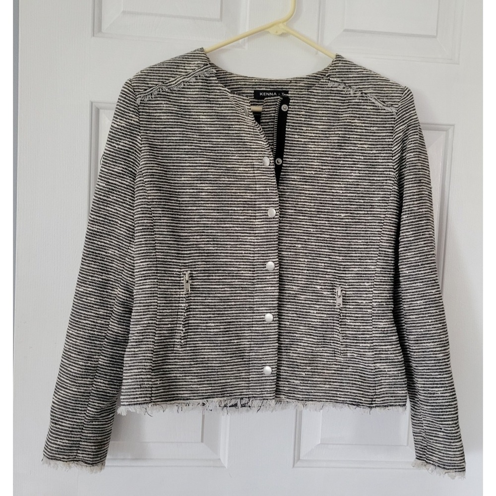 Kenna-T Tweed Jacket Medium Black Ivory Cropped Fringe Lady Jacket Quiet Luxury